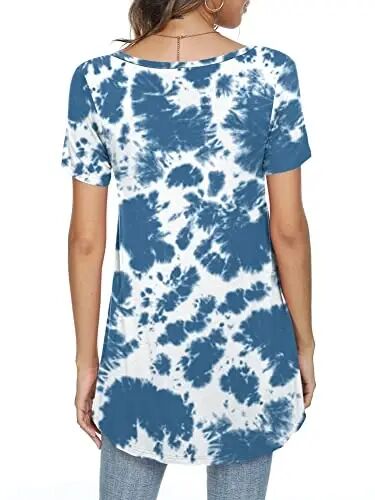 POPYOUNG Women Tunic Top Wear with Leggings Loose Fit Casual Shirts | Extra Long Outfits | Flowy Dressy | Country Concert | Fall Summer Vacation | Short Sleeve | V neck - 4