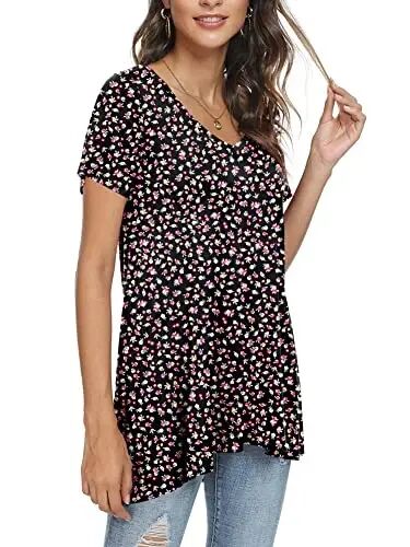 POPYOUNG Women Tunic Top Wear with Leggings Loose Fit Casual Shirts | Extra Long Outfits | Flowy Dressy | Country Concert | Fall Summer Vacation | Short Sleeve | V neck - 3