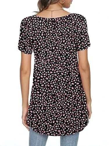 POPYOUNG Women Tunic Top Wear with Leggings Loose Fit Casual Shirts | Extra Long Outfits | Flowy Dressy | Country Concert | Fall Summer Vacation | Short Sleeve | V neck - 4