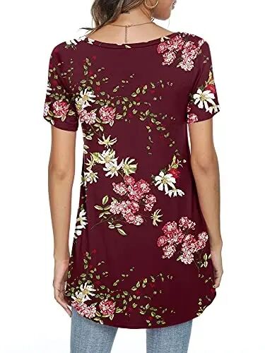 POPYOUNG Women Tunic Top Wear with Leggings Loose Fit Casual Shirts | Extra Long Outfits | Flowy Dressy | Country Concert | Fall Summer Vacation | Short Sleeve | V neck - 5