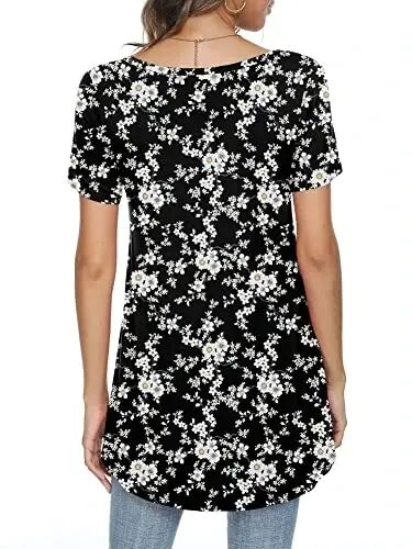POPYOUNG Women Tunic Top Wear with Leggings Loose Fit Casual Shirts | Extra Long Outfits | Flowy Dressy | Country Concert | Fall Summer Vacation | Short Sleeve | V neck - 4