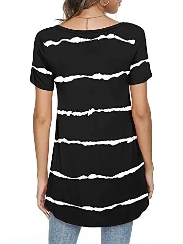 POPYOUNG Women Tunic Top Wear with Leggings Loose Fit Casual Shirts | Extra Long Outfits | Flowy Dressy | Country Concert | Fall Summer Vacation | Short Sleeve | V neck - 5