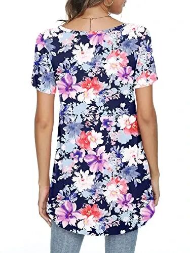 POPYOUNG Women Tunic Top Wear with Leggings Loose Fit Casual Shirts | Extra Long Outfits | Flowy Dressy | Country Concert | Fall Summer Vacation | Short Sleeve | V neck - 4