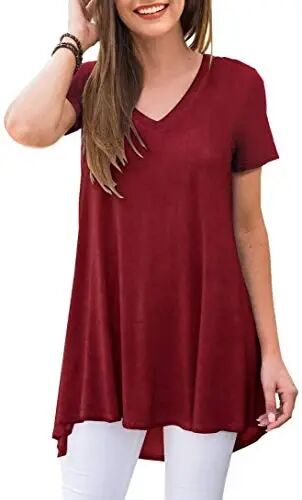 POPYOUNG Women Tunic Top Wear with Leggings Loose Fit Casual Shirts | Extra Long Outfits | Flowy Dressy | Country Concert | Fall Summer Vacation | Short Sleeve | V neck - 1