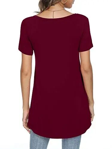 POPYOUNG Women Tunic Top Wear with Leggings Loose Fit Casual Shirts | Extra Long Outfits | Flowy Dressy | Country Concert | Fall Summer Vacation | Short Sleeve | V neck - 4