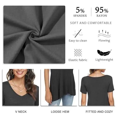 POPYOUNG Women Tunic Top Wear with Leggings Loose Fit Casual Shirts | Extra Long Outfits | Flowy Dressy | Country Concert | Fall Summer Vacation | Short Sleeve | V neck - 6