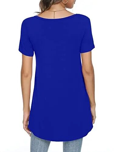 POPYOUNG Women Tunic Top Wear with Leggings Loose Fit Casual Shirts | Extra Long Outfits | Flowy Dressy | Country Concert | Fall Summer Vacation | Short Sleeve | V neck - 4