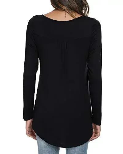 POPYOUNG Women's Casual Long Sleeve Tunic Tops Loose Fit Pleated Fall T-shirt Blouses - POPYOUNG (1)