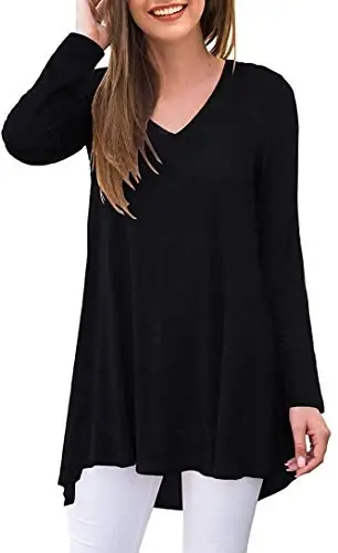 POPYOUNG Women's Long Sleeve Tunic Tops Fall Shirts to Wear with Leggings Loose Fit Dressy V-Neck Blouse M-5XL - 3