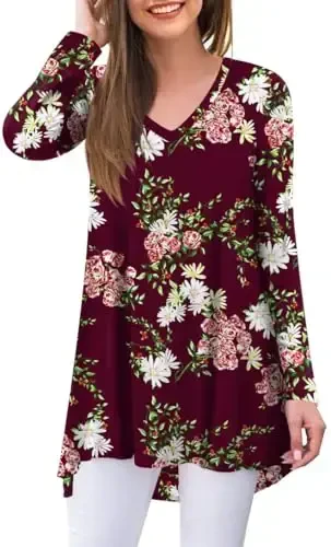 POPYOUNG Women's Long Sleeve Tunic Tops Fall Shirts to Wear with Leggings Loose Fit Dressy V-Neck Blouse M-5XL - MODAZONE