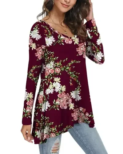 POPYOUNG Women's Long Sleeve Tunic Tops Fall Shirts to Wear with Leggings Loose Fit Dressy V-Neck Blouse M-5XL - MODAZONE (1)