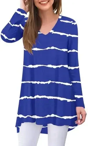 POPYOUNG Women's Long Sleeve Tunic Tops Fall Shirts to Wear with Leggings Loose Fit Dressy V-Neck Blouse M-5XL - MODAZONE
