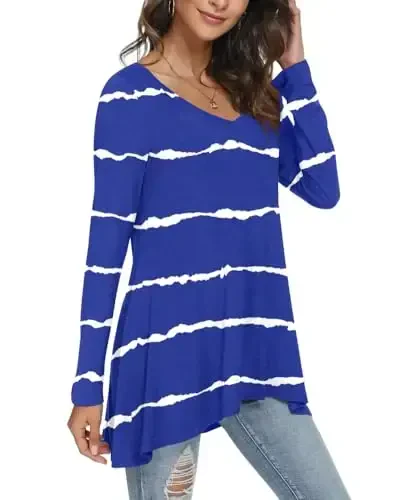 POPYOUNG Women's Long Sleeve Tunic Tops Fall Shirts to Wear with Leggings Loose Fit Dressy V-Neck Blouse M-5XL - MODAZONE (1)