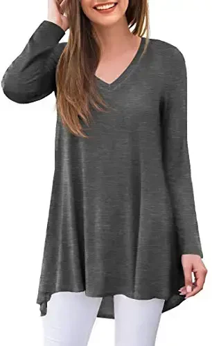 POPYOUNG Women's Long Sleeve Tunic Tops Fall Shirts to Wear with Leggings Loose Fit Dressy V-Neck Blouse M-5XL - MODAZONE