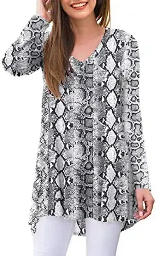 POPYOUNG Women's Long Sleeve Tunic Tops Fall Shirts to Wear with Leggings Loose Fit Dressy V-Neck Blouse M-5XL - 1