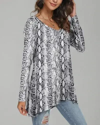 POPYOUNG Women's Long Sleeve Tunic Tops Fall Shirts to Wear with Leggings Loose Fit Dressy V-Neck Blouse M-5XL - 6