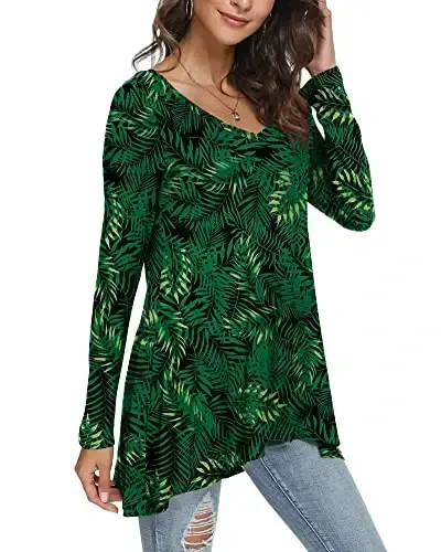 POPYOUNG Women's Long Sleeve Tunic Tops Fall Shirts to Wear with Leggings Loose Fit Dressy V-Neck Blouse M-5XL - MODAZONE (1)