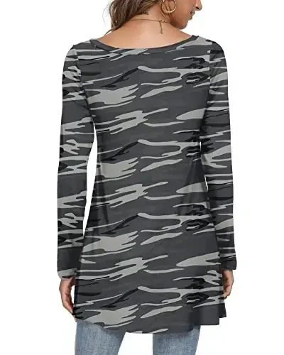 POPYOUNG Women's Long Sleeve Tunic Tops Fall Shirts to Wear with Leggings Loose Fit Dressy V-Neck Blouse M-5XL - 3