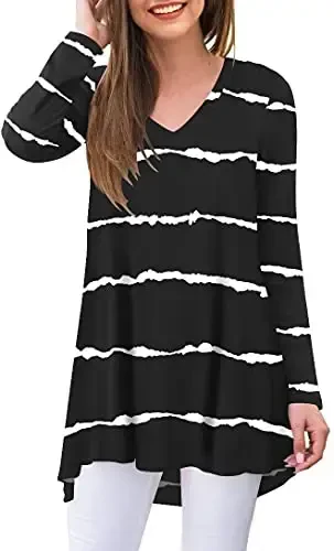 POPYOUNG Women's Long Sleeve Tunic Tops Fall Shirts to Wear with Leggings Loose Fit Dressy V-Neck Blouse M-5XL 
