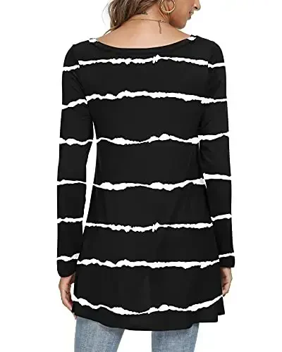 POPYOUNG Women's Long Sleeve Tunic Tops Fall Shirts to Wear with Leggings Loose Fit Dressy V-Neck Blouse M-5XL - 3