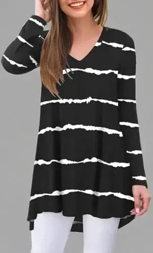 POPYOUNG Women's Long Sleeve Tunic Tops Fall Shirts to Wear with Leggings Loose Fit Dressy V-Neck Blouse M-5XL - 6