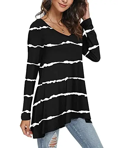 POPYOUNG Women's Long Sleeve Tunic Tops Fall Shirts to Wear with Leggings Loose Fit Dressy V-Neck Blouse M-5XL - POPYOUNG (1)