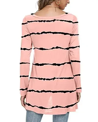 POPYOUNG Women's Long Sleeve Tunic Tops Fall Shirts to Wear with Leggings Loose Fit Dressy V-Neck Blouse M-5XL - 3