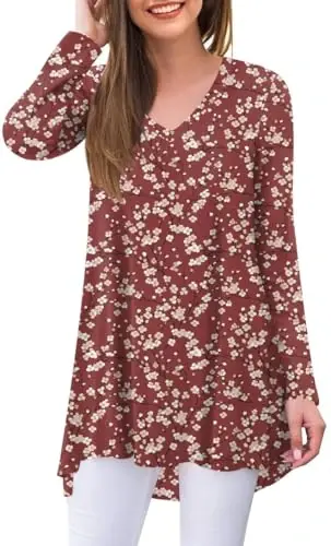 POPYOUNG Women's Long Sleeve Tunic Tops Fall Shirts to Wear with Leggings Loose Fit Dressy V-Neck Blouse M-5XL - MODAZONE