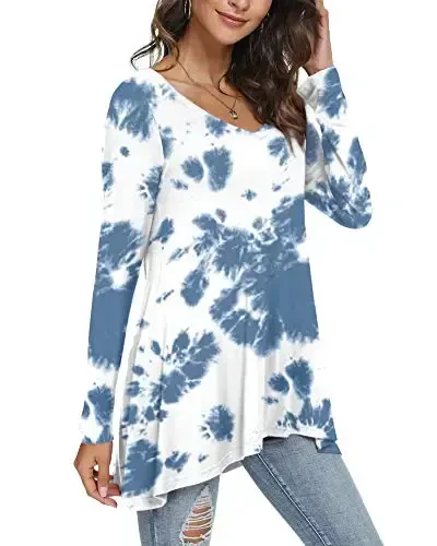 POPYOUNG Women's Long Sleeve Tunic Tops Fall Shirts to Wear with Leggings Loose Fit Dressy V-Neck Blouse M-5XL - 3