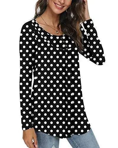 POPYOUNG Women's Long Sleeves Tunic Tops to Wear with Leggings Loose Fit Dressy Empire Waist Fall Tops - 1