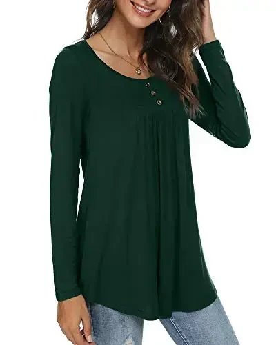 POPYOUNG Women's Long Sleeves Tunic Tops to Wear with Leggings Loose Fit Dressy Shirts Fall Casual Swing Blouse - MODAZONE