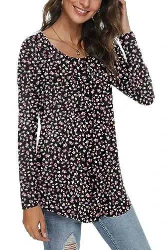 POPYOUNG Women's Long Sleeves Tunic Tops to Wear with Leggings Loose Fit Dressy Shirts Fall Casual Swing Blouse - 1