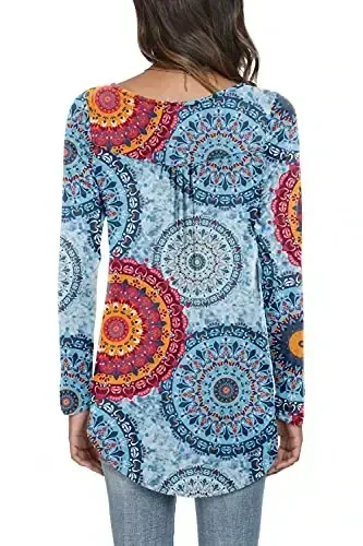 POPYOUNG Women's Long Sleeves Tunic Tops to Wear with Leggings Loose Fit Dressy Shirts Fall Casual Swing Blouse - 2