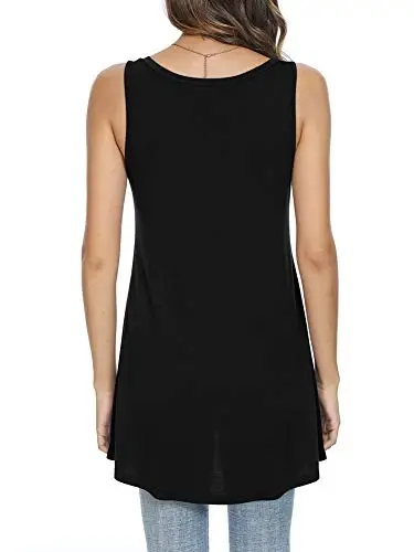 POPYOUNG Women's Long Tunic Tank to Wear with Leggings Summer V-Neck Sleeveless Tops Loose Shirts - 4