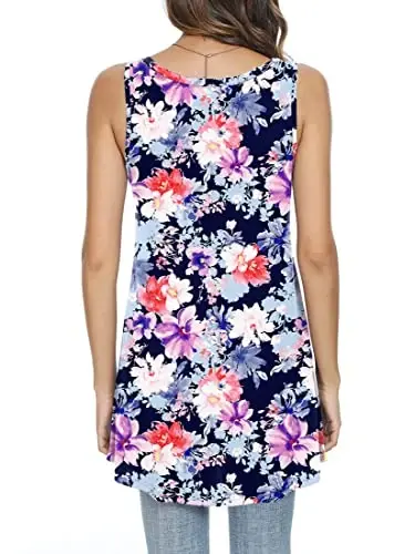 POPYOUNG Women's Long Tunic Tank to Wear with Leggings Summer V-Neck Sleeveless Tops Loose Shirts - 3