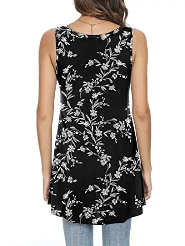POPYOUNG Women's Long Tunic Tank to Wear with Leggings Summer V-Neck Sleeveless Tops Loose Shirts - 3