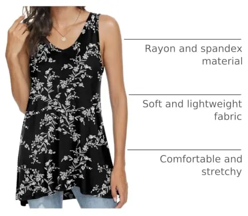 POPYOUNG Women's Long Tunic Tank to Wear with Leggings Summer V-Neck Sleeveless Tops Loose Shirts - 4
