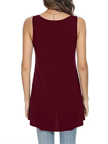 POPYOUNG Women's Long Tunic Tank to Wear with Leggings Summer V-Neck Sleeveless Tops Loose Shirts - 4