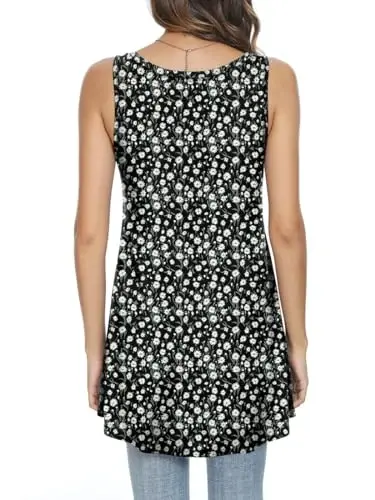 POPYOUNG Women's Long Tunic Tank to Wear with Leggings Summer V-Neck Sleeveless Tops Loose Shirts - 3