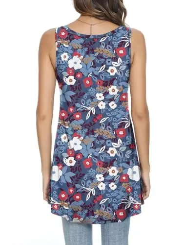 POPYOUNG Women's Long Tunic Tank to Wear with Leggings Summer V-Neck Sleeveless Tops Loose Shirts - 3