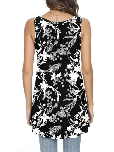 POPYOUNG Women's Long Tunic Tank to Wear with Leggings Summer V-Neck Sleeveless Tops Loose Shirts - 3