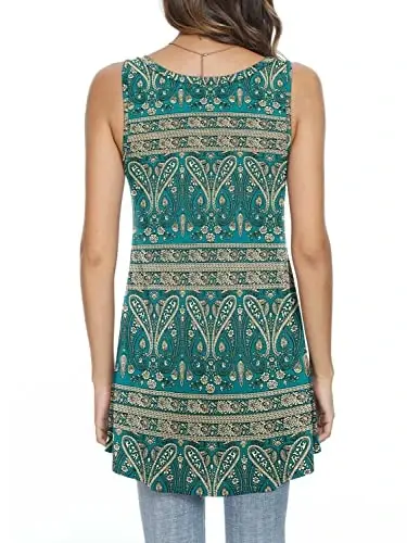 POPYOUNG Women's Long Tunic Tank to Wear with Leggings Summer V-Neck Sleeveless Tops Loose Shirts - 3