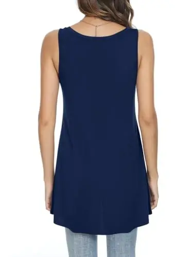 POPYOUNG Women's Long Tunic Tank to Wear with Leggings Summer V-Neck Sleeveless Tops Loose Shirts - 3