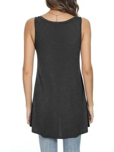 POPYOUNG Women's Long Tunic Tank to Wear with Leggings Summer V-Neck Sleeveless Tops Loose Shirts - 3