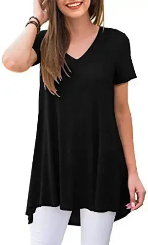 POPYOUNG Women's Long Tunic Tops to Wear with Leggings Summer Short Sleeve Loose Fit Dressy Shirts M-5XL - MODAZONE