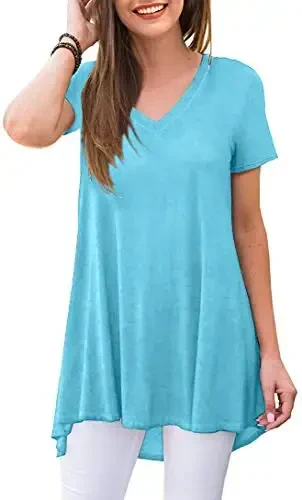 POPYOUNG Women's Long Tunic Tops to Wear with Leggings Summer Short Sleeve Loose Fit Dressy Shirts M-5XL - MODAZONE