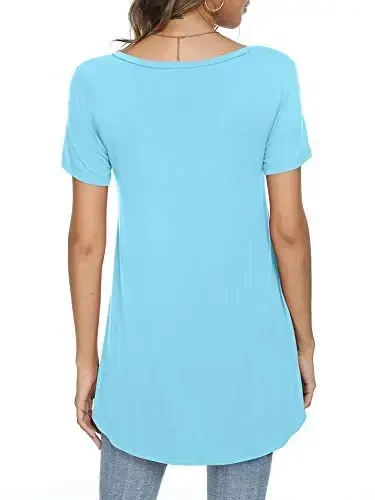 POPYOUNG Women's Long Tunic Tops to Wear with Leggings Summer Short Sleeve Loose Fit Dressy Shirts M-5XL - 3