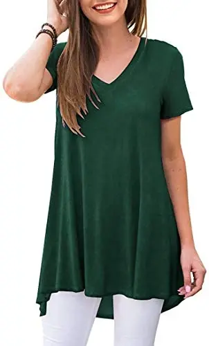 POPYOUNG Women's Long Tunic Tops to Wear with Leggings Summer Short Sleeve Loose Fit Dressy Shirts M-5XL 