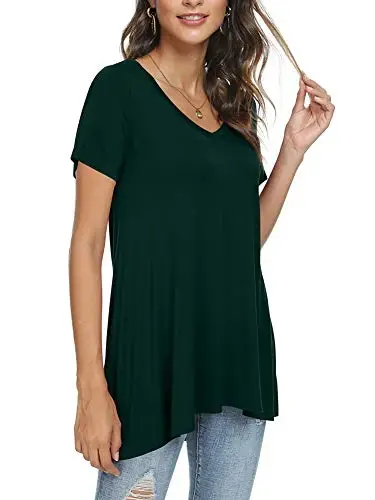 POPYOUNG Women's Long Tunic Tops to Wear with Leggings Summer Short Sleeve Loose Fit Dressy Shirts M-5XL - POPYOUNG (1)