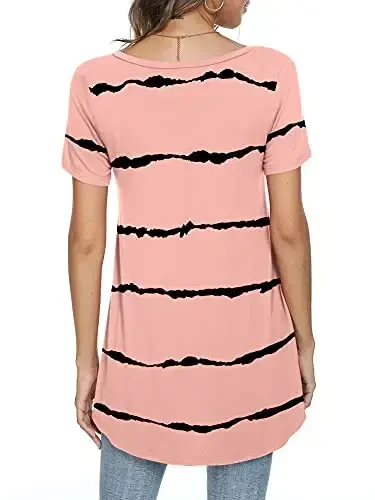 POPYOUNG Women's Long Tunic Tops to Wear with Leggings Summer Short Sleeve Loose Fit Dressy Shirts M-5XL - 6